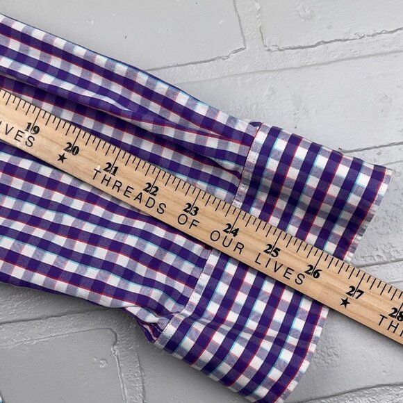 Robert X Graham Shirt Mens 2XLarge Blue Orange Gingham Check Tailored Fit - Picture 9 of 12